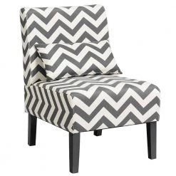 Gray and Beige Stripe Accent Chair with Lumbar Pillow by Boyel Living