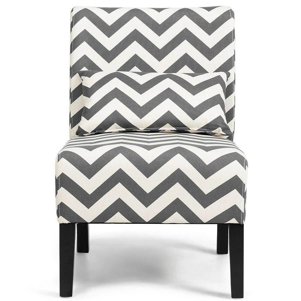 Gray and Beige Stripe Accent Chair with Lumbar Pillow by Boyel Living 5 Gray and Beige Stripe Accent Chair with Lumbar Pillow by Boyel Living - Image 3