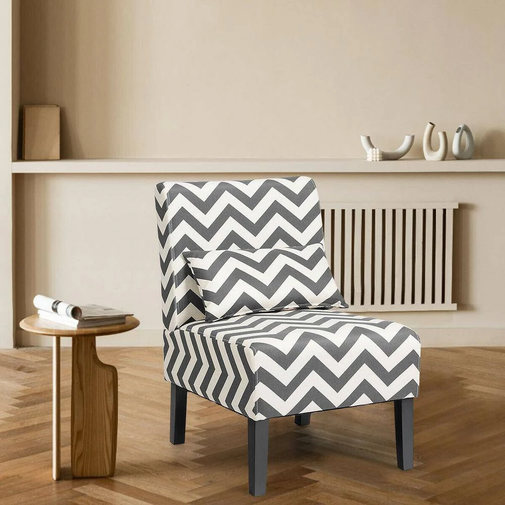 Gray and Beige Stripe Accent Chair with Lumbar Pillow by Boyel Living 4 Gray and Beige Stripe Accent Chair with Lumbar Pillow by Boyel Living - Image 2