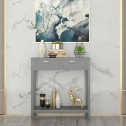 2-Drawers Gray Entryway Accent Storage Cabinet by Boyel Living -MODWAY store gray boyel living accent cabinets hysn 65113gr 31 1000