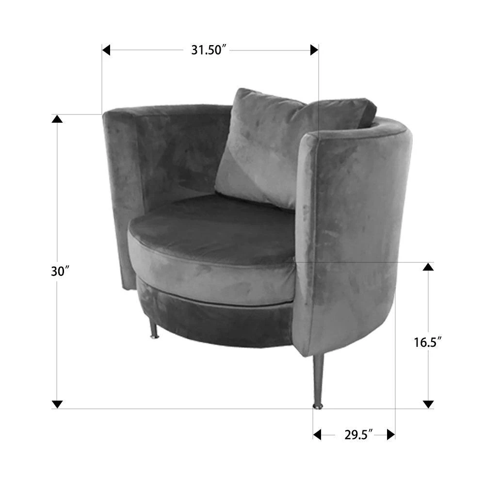 32 in. Accent Popular Grey Velvet Armchair with Pillow by Boyel Living 9 32 in. Accent Popular Grey Velvet Armchair with Pillow by Boyel Living - Image 7