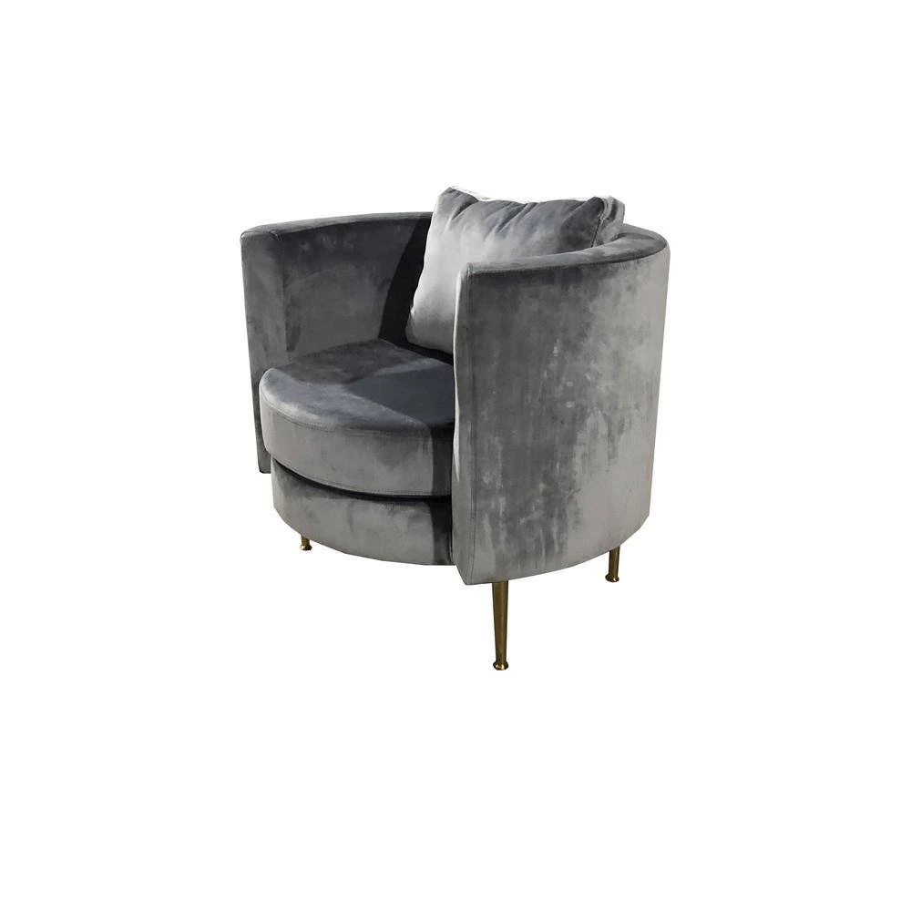 32 in. Accent Popular Grey Velvet Armchair with Pillow by Boyel Living 6 32 in. Accent Popular Grey Velvet Armchair with Pillow by Boyel Living - Image 4
