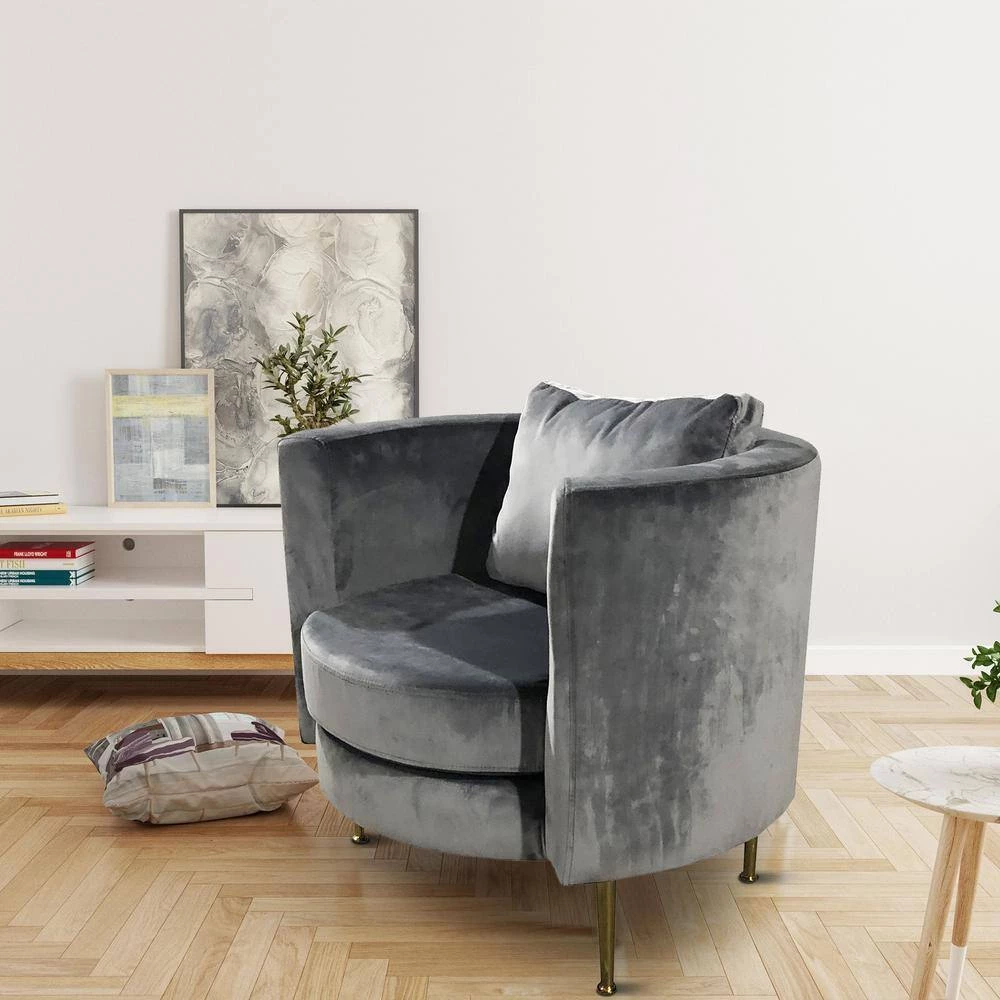 32 in. Accent Popular Grey Velvet Armchair with Pillow by Boyel Living 4 32 in. Accent Popular Grey Velvet Armchair with Pillow by Boyel Living - Image 2