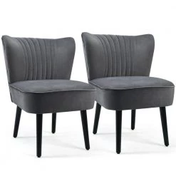 2-Piece Grey Flannel Armless Upholstered Leisure Accent Chairs by Boyel Living