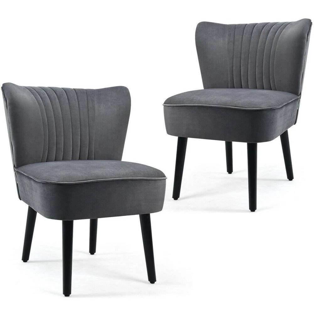 2-Piece Grey Flannel Armless Upholstered Leisure Accent Chairs by Boyel Living 5 2-Piece Grey Flannel Armless Upholstered Leisure Accent Chairs by Boyel Living - Image 3