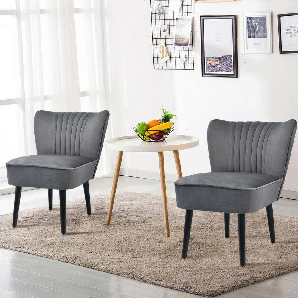 2-Piece Grey Flannel Armless Upholstered Leisure Accent Chairs by Boyel Living 4 2-Piece Grey Flannel Armless Upholstered Leisure Accent Chairs by Boyel Living - Image 2