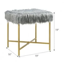 Faux Fur Metal Legs Ottoman Stool in Gray by Boyel Living -MODWAY store gray boyel living bar stools hysn 63935gr 4f 1000
