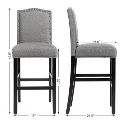 30 in. 2-Piece Gray Upholstered Kitchen Nailhead Bar Stools by Boyel Living 14 30 in. 2-Piece Gray Upholstered Kitchen Nailhead Bar Stools by Boyel Living -MODWAY store gray boyel living bar stools hysn 64222gr 1f 1000