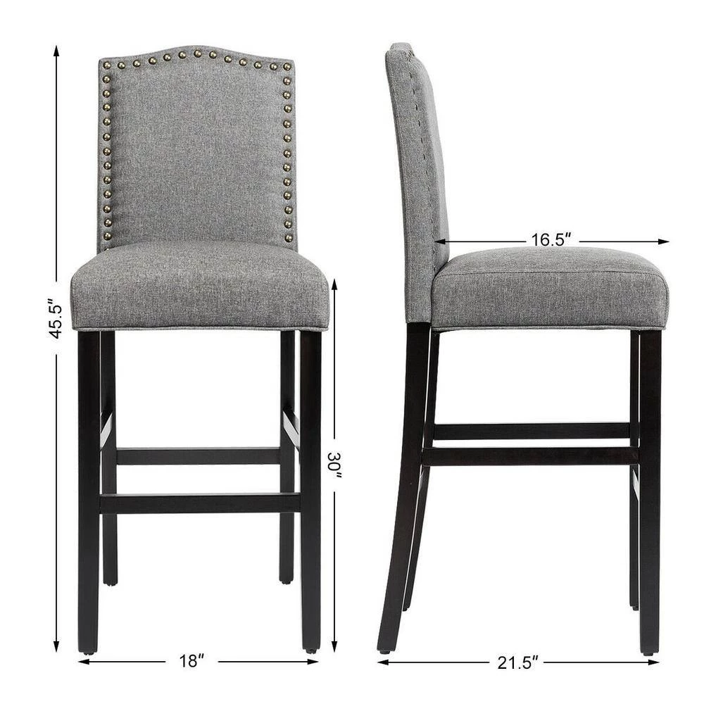 30 in. 2-Piece Gray Upholstered Kitchen Nailhead Bar Stools by Boyel Living 8 30 in. 2-Piece Gray Upholstered Kitchen Nailhead Bar Stools by Boyel Living - Image 6