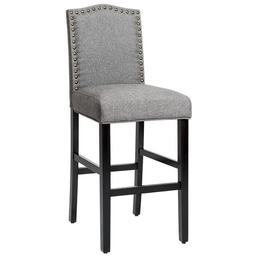 30 in. 2-Piece Gray Upholstered Kitchen Nailhead Bar Stools by Boyel Living 7 30 in. 2-Piece Gray Upholstered Kitchen Nailhead Bar Stools by Boyel Living - Image 5