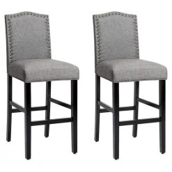 30 in. 2-Piece Gray Upholstered Kitchen Nailhead Bar Stools by Boyel Living