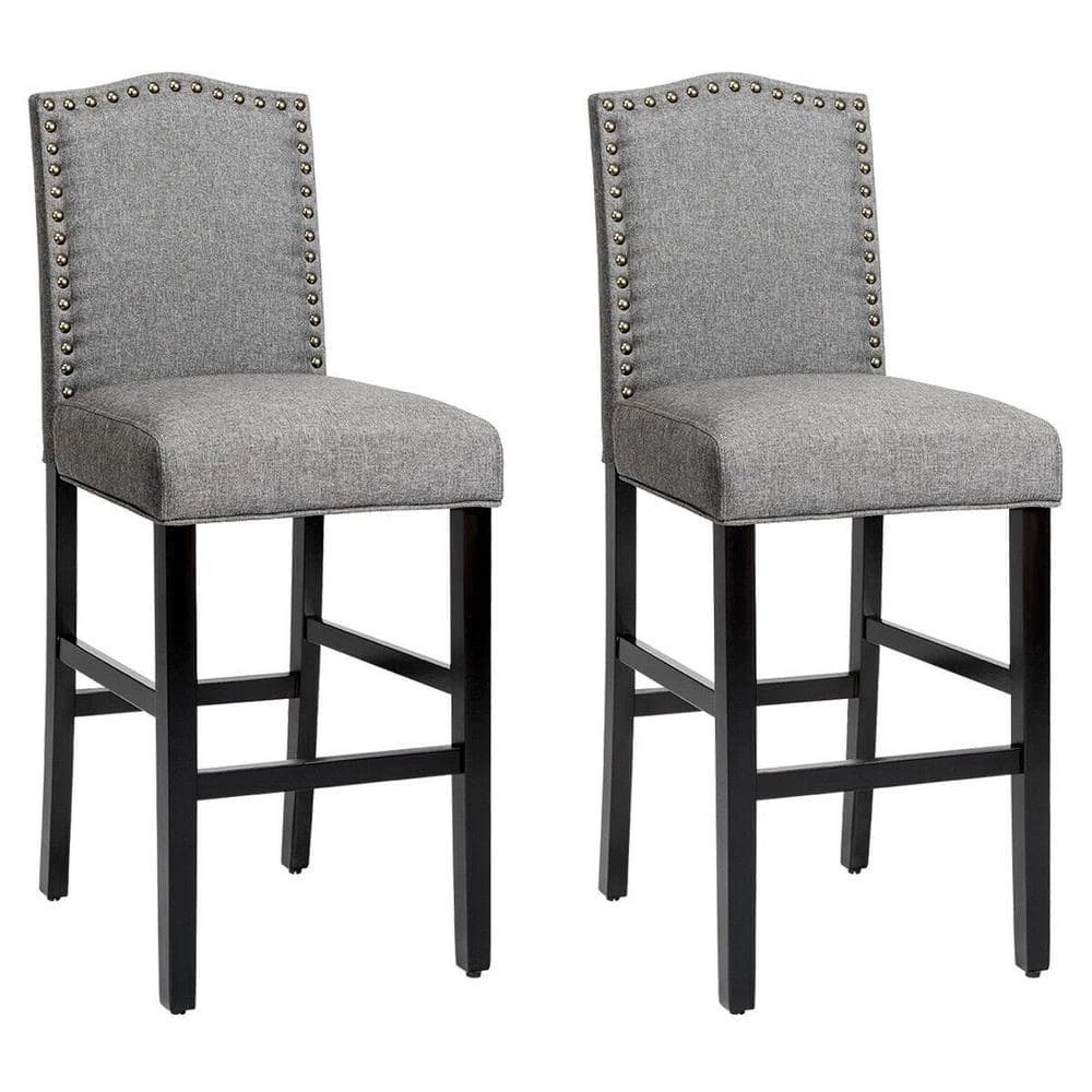 30 in. 2-Piece Gray Upholstered Kitchen Nailhead Bar Stools by Boyel Living 3 30 in. 2-Piece Gray Upholstered Kitchen Nailhead Bar Stools by Boyel Living