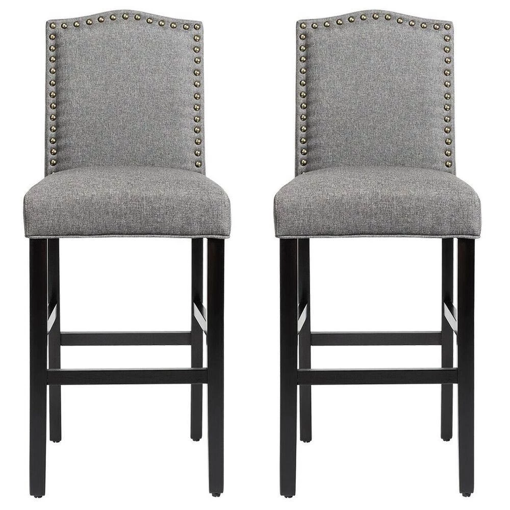 30 in. 2-Piece Gray Upholstered Kitchen Nailhead Bar Stools by Boyel Living 6 30 in. 2-Piece Gray Upholstered Kitchen Nailhead Bar Stools by Boyel Living - Image 4