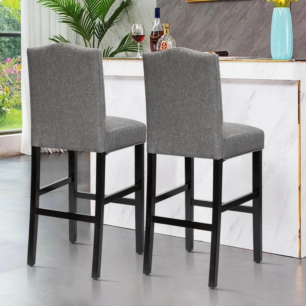 30 in. 2-Piece Gray Upholstered Kitchen Nailhead Bar Stools by Boyel Living 4 30 in. 2-Piece Gray Upholstered Kitchen Nailhead Bar Stools by Boyel Living - Image 2