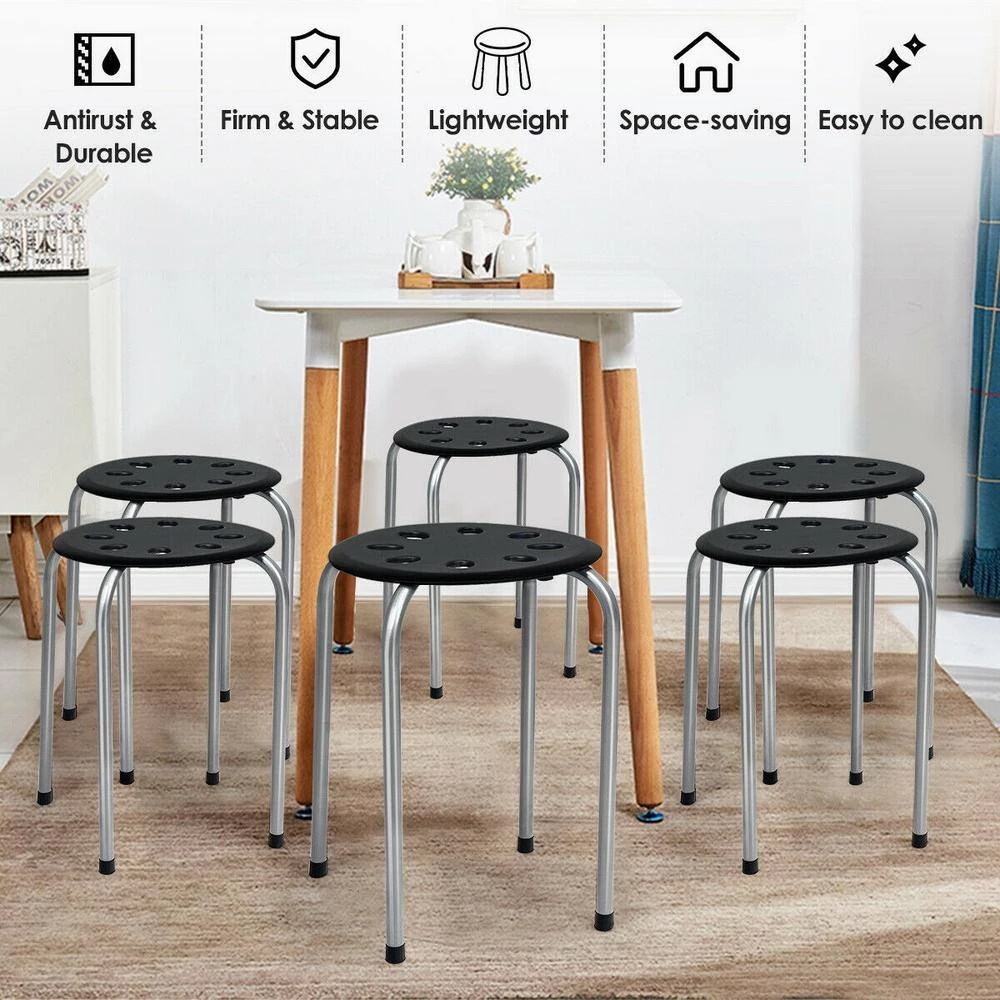 17.5 in. 6-Piece Gray Portable Plastic Stack Stools by Boyel Living 5 17.5 in. 6-Piece Gray Portable Plastic Stack Stools by Boyel Living - Image 3