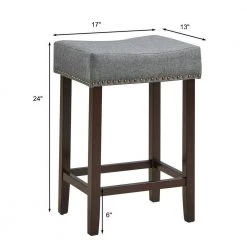 24 in. 2-Piece Gray Nailhead Saddle Bar Stools with Wood Legs by Boyel Living -MODWAY store gray boyel living bar stools hysn 66008gr 1f 1000