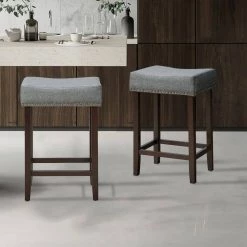 24 in. 2-Piece Gray Nailhead Saddle Bar Stools with Wood Legs by Boyel Living -MODWAY store gray boyel living bar stools hysn 66008gr 31 1000