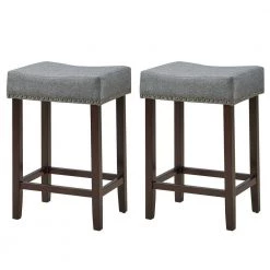 24 in. 2-Piece Gray Nailhead Saddle Bar Stools with Wood Legs by Boyel Living -MODWAY store gray boyel living bar stools hysn 66008gr c3 1000
