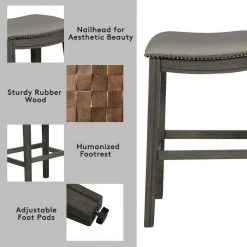 Gray 29 in. Upholstered Side Chairs Saddle Nailhead Kitchen Counter Chairs(Set of 2) by Boyel Living -MODWAY store gray boyel living bar stools hysn 66520gr 4f 1000