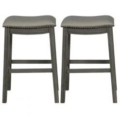 Gray 29 in. Upholstered Side Chairs Saddle Nailhead Kitchen Counter Chairs(Set of 2) by Boyel Living