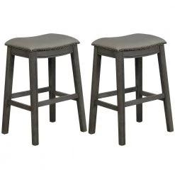 Gray 29 in. Upholstered Side Chairs Saddle Nailhead Kitchen Counter Chairs(Set of 2) by Boyel Living -MODWAY store gray boyel living bar stools hysn 66520gr c3 1000