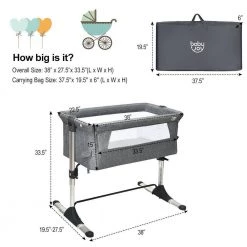 Gray Portable Baby Bed Side Sleeper Bassinet Crib with Carrying Bag by Boyel Living 12 Gray Portable Baby Bed Side Sleeper Bassinet Crib with Carrying Bag by Boyel Living -MODWAY store gray boyel living cribs hysn 5339gr 1f 1000