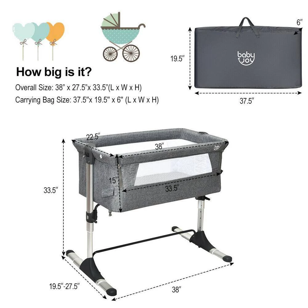 Gray Portable Baby Bed Side Sleeper Bassinet Crib with Carrying Bag by Boyel Living 7 Gray Portable Baby Bed Side Sleeper Bassinet Crib with Carrying Bag by Boyel Living - Image 5