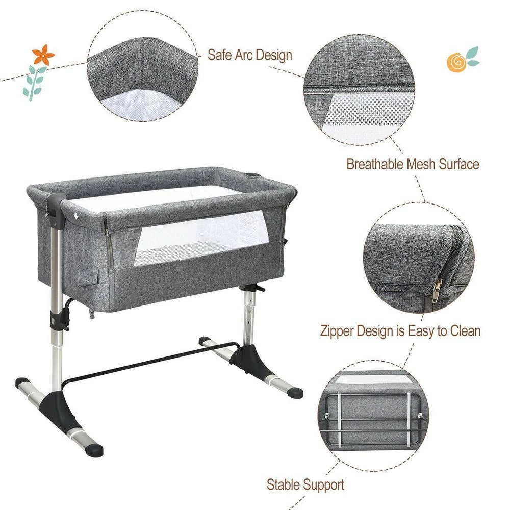 Gray Portable Baby Bed Side Sleeper Bassinet Crib with Carrying Bag by Boyel Living 5 Gray Portable Baby Bed Side Sleeper Bassinet Crib with Carrying Bag by Boyel Living - Image 3