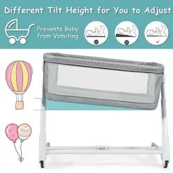 Gray Adjustable Baby Height Bassinet with Washable Mattress and Wheels by Boyel Living -MODWAY store gray boyel living cribs hysn 5379gr 31 1000