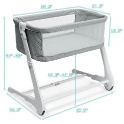 Gray Adjustable Baby Height Bassinet with Washable Mattress and Wheels by Boyel Living -MODWAY store gray boyel living cribs hysn 5379gr 4f 1000