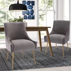 Gray Velvet Upholstered Dining Chair with Electroplated Legs (Set of 2) by Boyel Living -MODWAY store gray boyel living dining chairs wf hfsn 128gy 31 1000