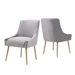 Gray Velvet Upholstered Dining Chair with Electroplated Legs (Set of 2) by Boyel Living