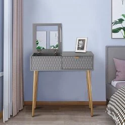 32 in. Gray Dressing Vanity with Mirror by Boyel Living -MODWAY store gray boyel living furniture parts drt 1472a m gy 31 1000