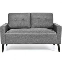 Modern 55 in. Gray Linen 2-Seats Loveseats with Wood Lges by Boyel Living