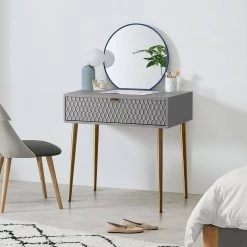 Gray Modern High Gloss Painting Dressing Vanity With Drawer 31.5 in. x 15.7 in. x 31.5 in. by Boyel Living -MODWAY store gray boyel living makeup vanities drt 1472an gy 31 1000