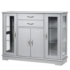 Gray Wood Buffet Sideboard Bar Storage Cabinet Buffet with Drawers and Shelves by Boyel Living