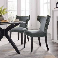 Curve Gray Performance Velvet Highbacked Nailhead Trim Dining Side Chair (Set of 2) by MODWAY -MODWAY store gray modway accent chairs eei 5008 gry 31 1000