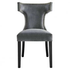 Curve Gray Performance Velvet Highbacked Nailhead Trim Dining Side Chair (Set of 2) by MODWAY -MODWAY store gray modway accent chairs eei 5008 gry 44 1000