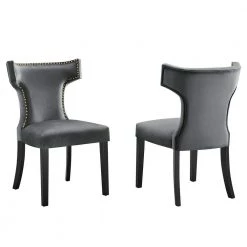 Curve Gray Performance Velvet Highbacked Nailhead Trim Dining Side Chair (Set of 2) by MODWAY
