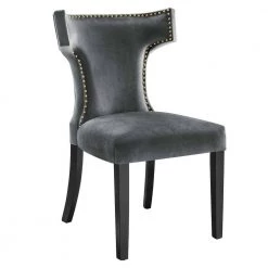 Curve Gray Performance Velvet Highbacked Nailhead Trim Dining Side Chair (Set of 2) by MODWAY -MODWAY store gray modway accent chairs eei 5008 gry c3 1000
