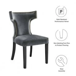 Curve Gray Performance Velvet Highbacked Nailhead Trim Dining Side Chair (Set of 2) by MODWAY -MODWAY store gray modway accent chairs eei 5008 gry fa 1000