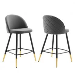 Cordial 36.5 in. Gray Low Back Counter Stool Counter Stool with Velvet Seat (Set of 2) by MODWAY