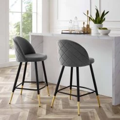 Cordial 36.5 in. Gray Low Back Counter Stool Counter Stool with Velvet Seat (Set of 2) by MODWAY -MODWAY store gray modway bar stools eei 4529 gry c3 1000