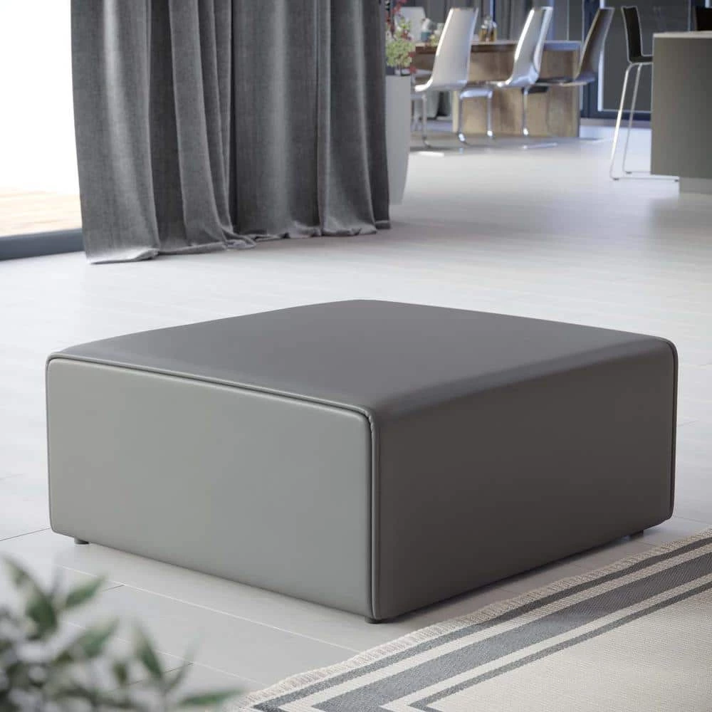 Mingle 37 in. Gray Faux Leather Ottoman by MODWAY 6 Mingle 37 in. Gray Faux Leather Ottoman by MODWAY - Image 4