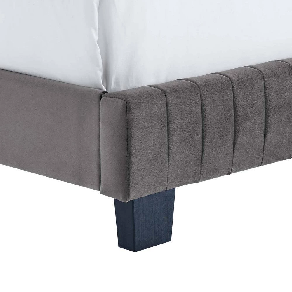 Celine Gray Channel Tufted Performance Velvet King Bed by MODWAY 7 Celine Gray Channel Tufted Performance Velvet King Bed by MODWAY - Image 5