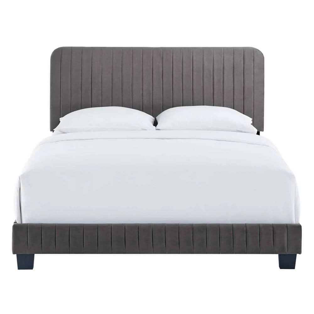 Celine Gray Channel Tufted Performance Velvet King Bed by MODWAY 8 Celine Gray Channel Tufted Performance Velvet King Bed by MODWAY - Image 6