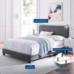 Celine Gray Channel Tufted Performance Velvet Queen Bed by MODWAY -MODWAY store gray modway panel beds mod 6330 gry 31 1000