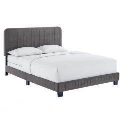 Celine Gray Channel Tufted Performance Velvet Queen Bed by MODWAY