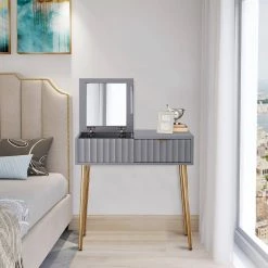 32 in. Gray with Mirror High Gloss Painting Dressing Vanity by Boyel Living -MODWAY store gray with mirror boyel living furniture parts drt 1472w m gy 31 1000