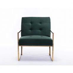 Green Velvet Tufted Dining Arm Chair with Golden Base by Boyel Living